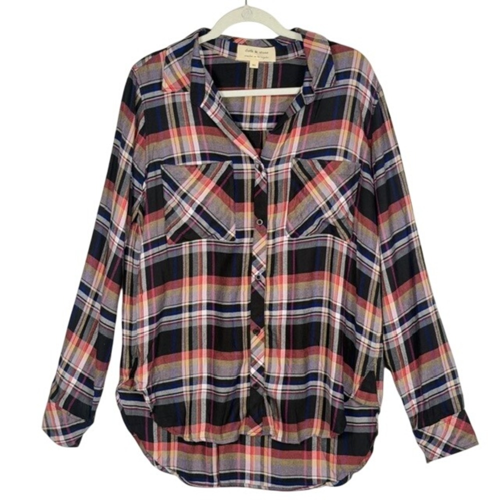 Cloth & Stone Womens XL Plaid Button Down Shirt Rayon Multi-Color Size XL